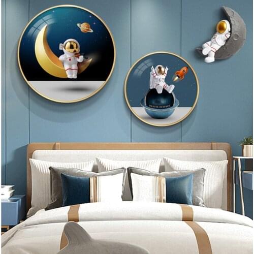 Modern simple home decoration accessories fashion metal childrens room space astronaut boy pendant creative round wall painting