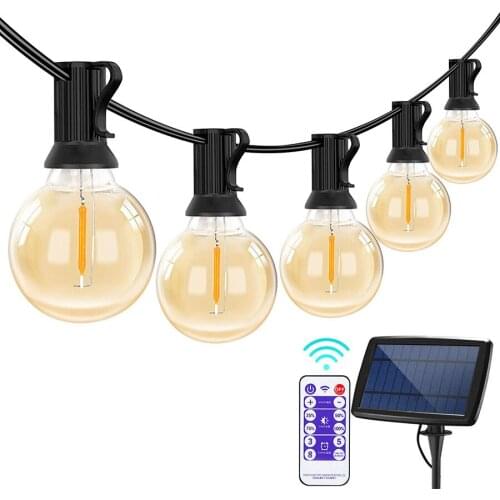 G40 Bulbs Globe Solar LED String Light With Remote Outdoor Solar Fairy Garland Light Backyard Bistro Solar Globe Hanging Light