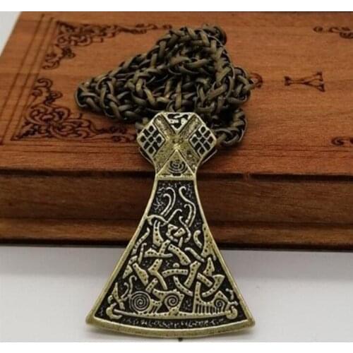 Vintage Norse Viking Axe Pendant Retro Nordic Rune Amulet Scandinavian Mens Viking Necklace