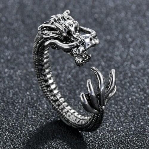 Vintage Style Chinese Beast Dragon Adjustable Rings Metal Men Women Unisex Birthday Jewelry Gift