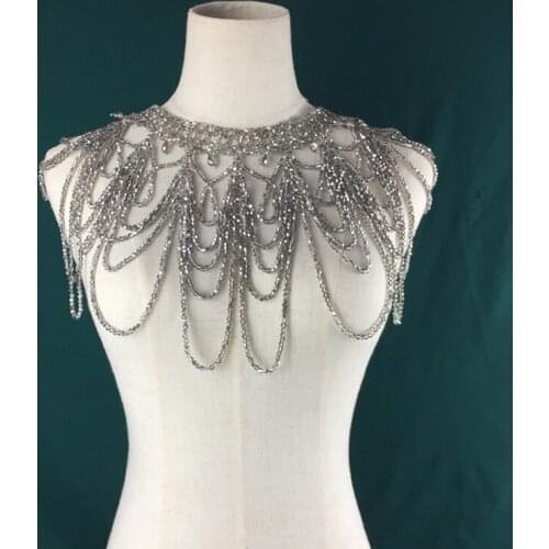 Vintage elegant sexy collar crystal shoulder chain jewelry beaded bridal engagement party breast chain body chain accessories