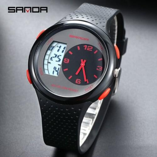 Sanda Waterproof Mens Sports Watch Outdoor Casul Luminous Digital Watches Dual Display Silicone Electronic Watch Calendar Alarm