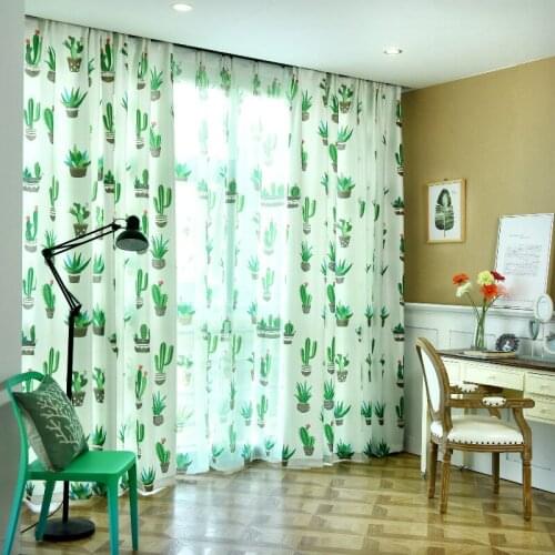 Blackout Curtains Leaf Printed Pastoral Style for Bedroom Kitchen Balcony Transparent Window Decoration