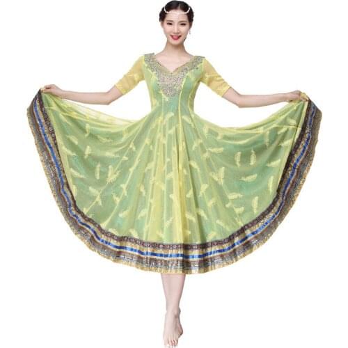Performance Women Belly Dance Clothes Indian Costume Backless Embroidered Bollywood Dresses Satin Full Skirts 360 Degrees