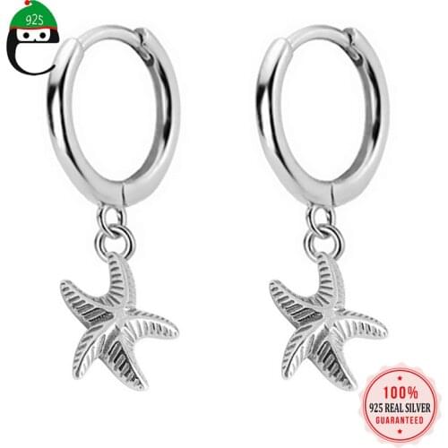2020 New Small Authentic 925 Sterling Silver Hanging Hoop Earrings For Women Starfish Charm Small Hoop Earring Jewelry DA673