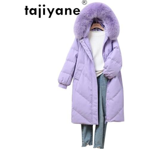 Winter Puffer Jacket Women Real Fox Fur Collar Coat Famale Warm Hooded Black Overcoat Woman Casual Clothes Manteau Femme SQQ275