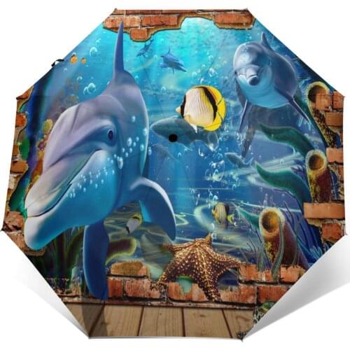 Sunny Umbrella Dolphin Sea Animals Automatic folding portable men women umbrella Sunscreen rain Windproof beach parasol