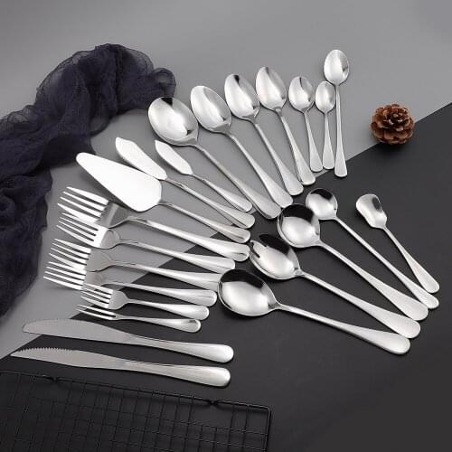 1Pc Silver Mirror Dinnerware Fruit Fork Dinner Knife Tea Dessert Spoon Cutlery Restaurant Service Tableware Flatware Kitchenware