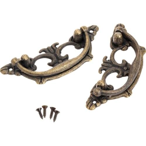 2Pcs/lot Vintage Handles Antique Bronze Ring Knobs Cutout Lace Pulls Old Style Drawer Jewelry Wooden Box Decorative Knob screws