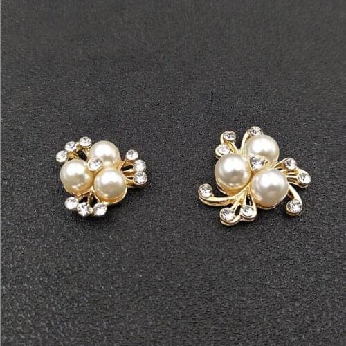 50pcs Pearl Crystal Rhinestone Appliques Buckle strass Jewelry Button Brooch Wedding Cocktail Dress Hairpin Hair Clip Decoration
