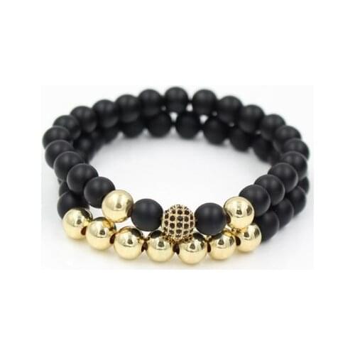 6mm 2PCS/Lot cfv4 gold silver Copper cz zircon cubic zirconia elastic adjusted ball Buddha Frosted agate Onyx Bracelet Bangles