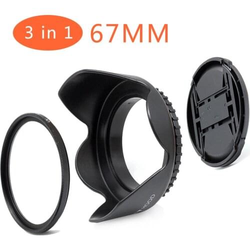 67mm UV Filter+Lens Cap+Lens Hood Flower for Canon 760D 70D 60Da 5Ds 7D 18-135mm