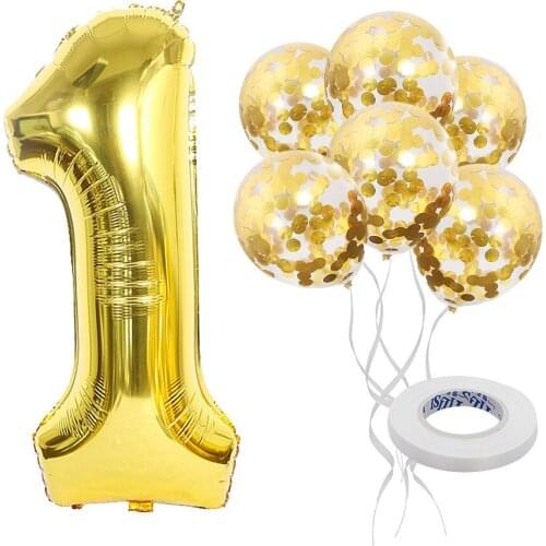 7Pcs/set Metalic Gold Confetti Balloons 40inch Aluminum Foil Mumber Ballon Rose Gold Latex Balloon for Kids Baby Shower Birthday