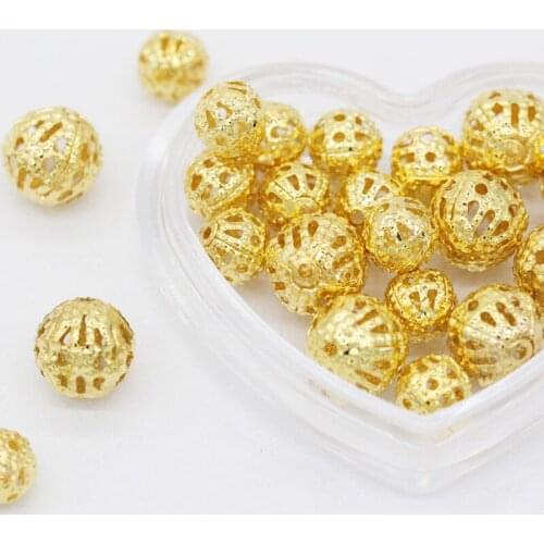 6MM/8MM/10MM Alloy Metal Ball Hollow Flower Beads 100Pcs Gold/Silver Hair Accessories Diy Beads Accessories Jewelry Decoration