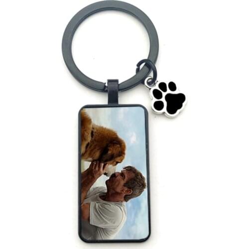 Custom DIY Dog Photo Cool black rectangle Keychain I Love Dog Glas Crystal Pendant Keychain Man Girl Key Favorite Gift Souvenir