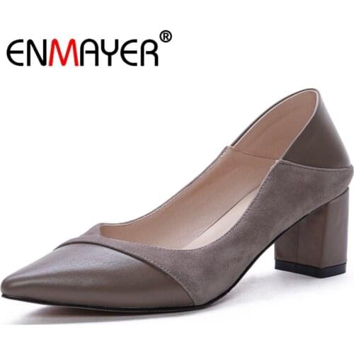 ENMAYE Genuine Leather Pointed Toe High Heel Shoes Slip-On Women High Heels Women Shoes Sapato Feminino Size 34-39 ZYL2658