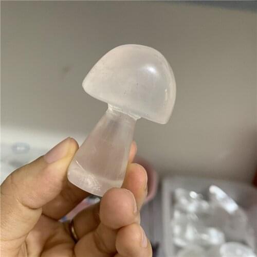Hot sale cute Natural pink rose quartz mushroom engraving reiki healing crystals carving for home decoration