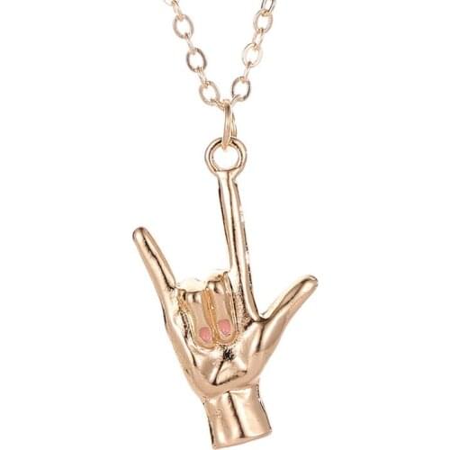 I Love You Pinky Swear Sign Language Pendant Necklace Rock Hand Gesture Punk Rock&roll Hand Chain Best Friend Necklaces Jewelry