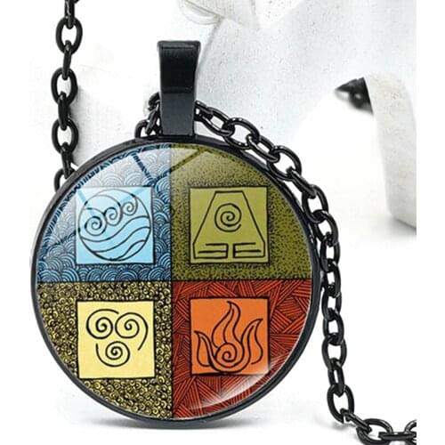 Head The Last Airbender Leather Necklace Kingdom Jewelry Air Nomad Fire and Water Tribe Glass Dome Pendant Sweater Chain Jewelry