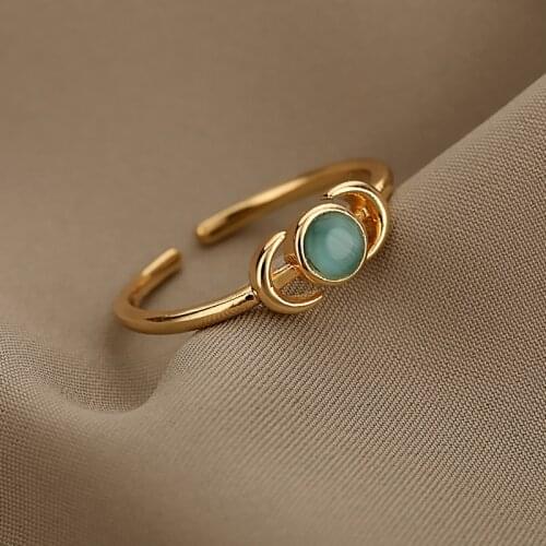 Moon Stone Ring Metalic Finger Rings For Women Girls Gold Silver Color Fashion Rings 2020 Trend Jewerly Party Gift Anillos Mujer