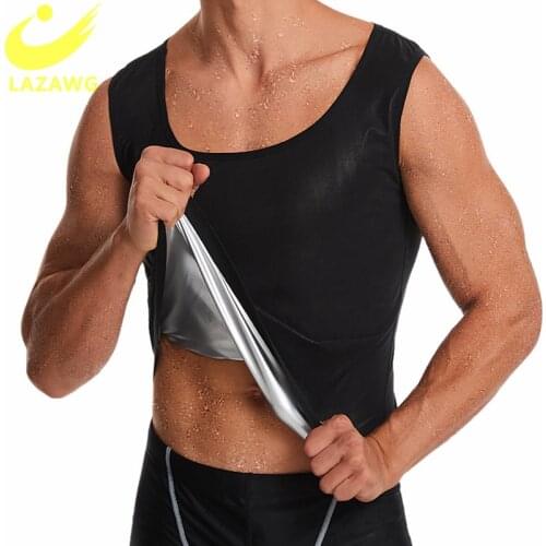 LAZAWG Mens Sauna Sweat Suits Gym Body Shaper Waist Trainer Slimming Tank Top Shapewear Fat Burning Abdomen Fitness Sport Vest