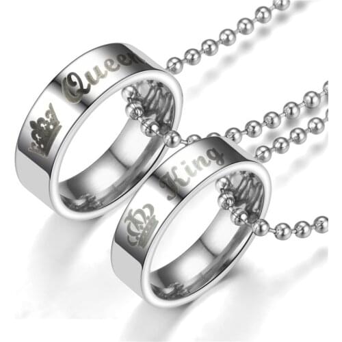 New crown her king his queen Valentines Day gift stainless steel fashion couple pendant necklace