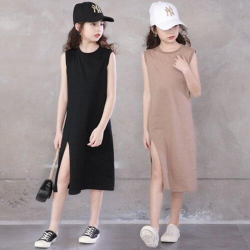 New 2020 Summer Fashion Solid Teenager Girls Dress Children Sleeveless Casual Dresses Kids Girls Long Style Vest Dresses, #8782