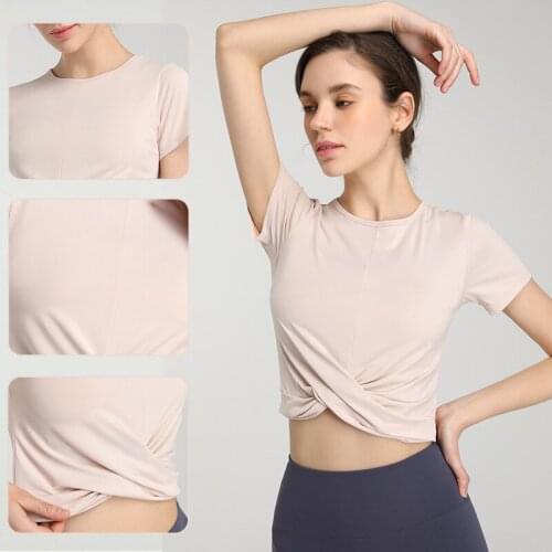 Sexy Short Sleeve Yoga Shirts Women New Quick Dry Cropped Gym Tops Fitness Breathable Running Workout Sport T-Shirts Sports Wear