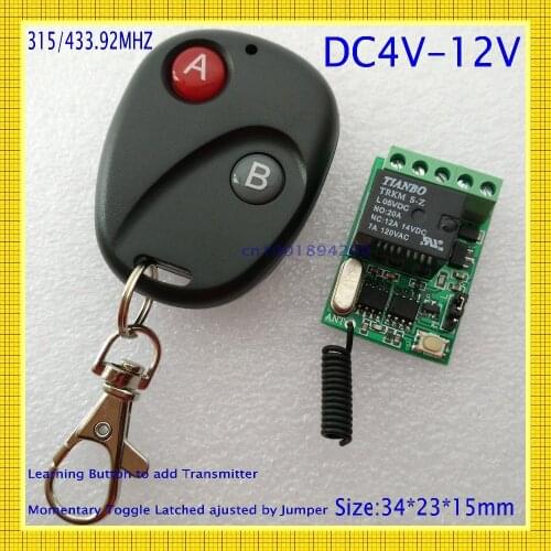 RF Relay Remote Switch 4V 4.2V 5V 6V 7.4V 9V 12V Mini Switching ON OFF Relay Contacts NO COM NC 315/433 Smart Home ASK Learning