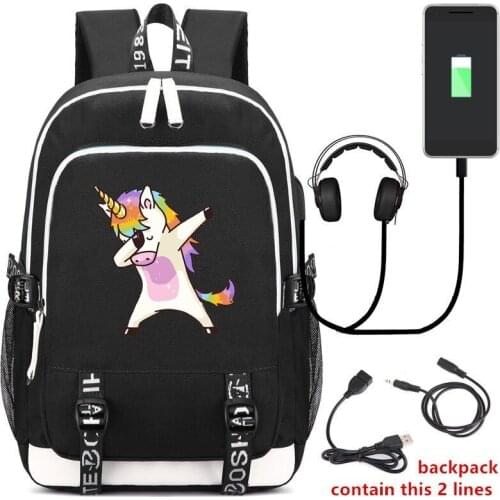 Unicorn Dading SPN Backpack Rucksack Bag w/ USB Fashion Port/ Headphone interface Students Book Laptop School bag Cosplay