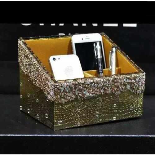 Champagne Gold Bling Bling Car Home Office Use Stowing Tidying Box with Handmade Crystals