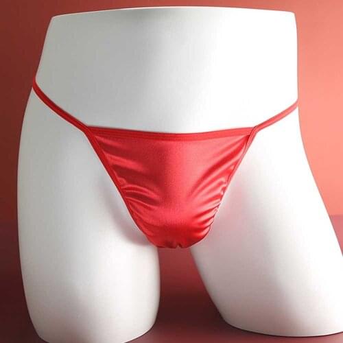 Mini T-back Ultra-thin Silk Satin Sexy Brief Sexy Bikini G Strings Men Panties Erotic Thong Low Waist Backless Buttocks Thongs