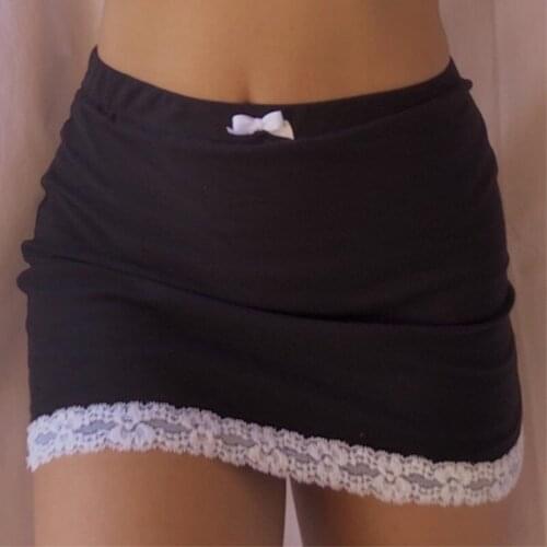 90s Vintage Bottoms E-girl Sweet Bow Lace Trim Black Mini Skirts Y2k Aesthetics Solid High Waist Bodycon Short Skirt Clubwear