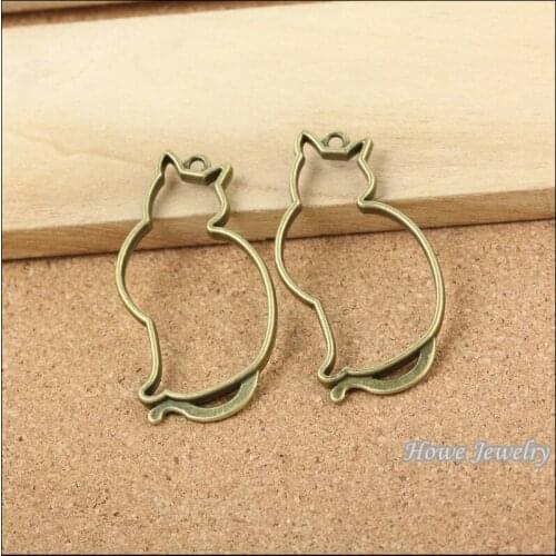 25 pcs Vintage Charms Pierced Cat Pendant Antique bronze Fit Bracelets Necklace DIY Metal Jewelry Making10046
