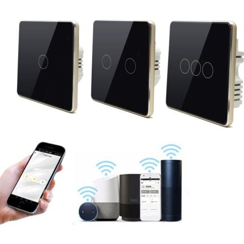 Wifi Wireless Smart Wall Switch 100~240V With Tempered Glass Panel Metal Frame Intelligent Remote Voice Touch Controller
