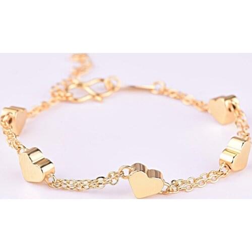 Women Baby Girls Bracelets Gold Color Heart-shaped Lucky Beaded Chain Wristband Fashion Jewelry Gifts