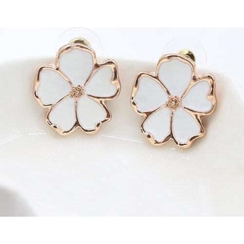 5 White Leaf Clover Flower GoldenFashion Stud Earrings for Women piercing Jewelry