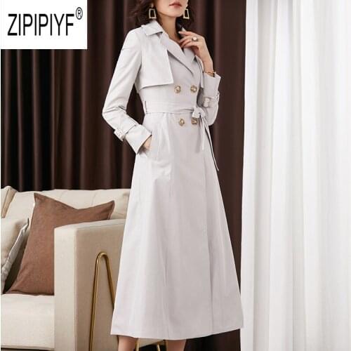 2019 New Autumn Long Trench coat women Fashion Classic Double Breasted Belt High quality Trench Casual Business Outerwear Z2358