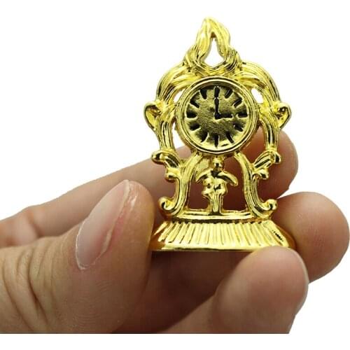 1 Piece 1/12 Miniature Furniture Accessories Golden Retro Small Clock Mini Dollhouse
