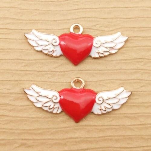 10pcs 15x35mm enamel wing heart charm for jewelry making crafting fashion earring pendant necklace charm bracelet charm