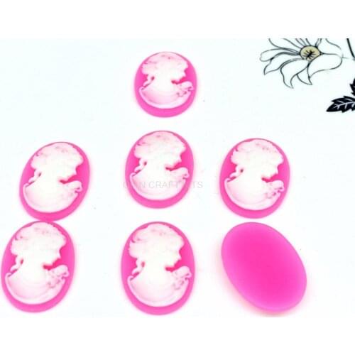 150pcs Cameo Cabochon Vintage Lady Resin Oval Cameo - 25 x 18mm - Pink