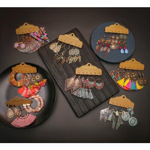 3 Pair/Set New Stainless Steel Bohemian Ethnic Tassels Vintage Dangling Earrings Women Fashion Accessories Geometry Hollow Out