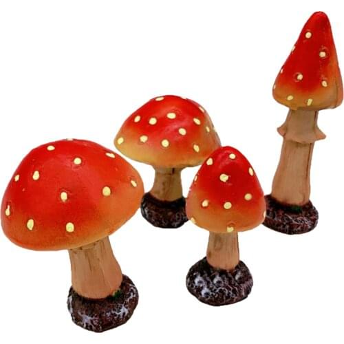 4pcs Red Fairy Garden Toadstool Miniature Mushroom Ornaments Mushroom Decoration Kindergarten And Garden Yard Fairy Tale Garden