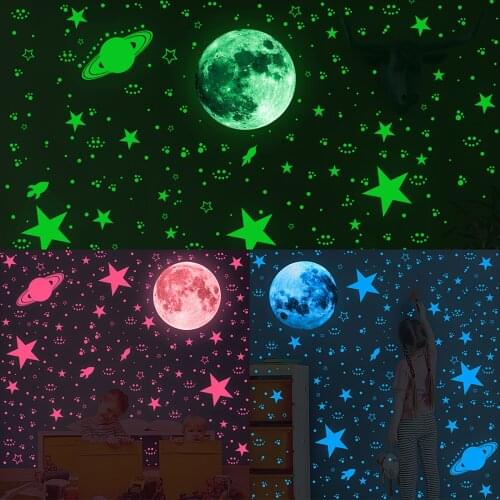 435/930pcs Luminous 3D Star Moon Dot Wall Stickers Glow in the Dark Kids Room Bedroom Ceiling Home Decoration Fluorescent Glow