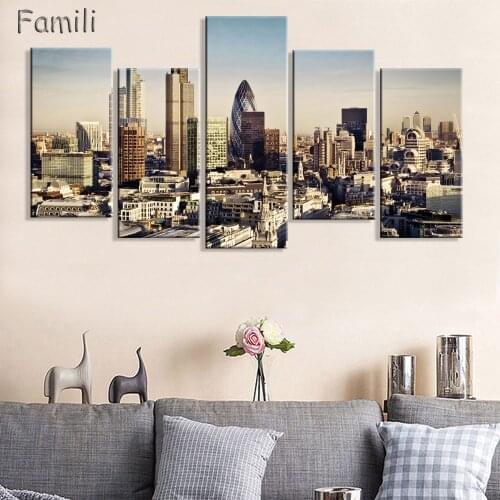 5 Panel Black And White Cool Modern City London Tower Bridge Decoration Wall Art Pictures Canvas Paintings For Living Room Home
