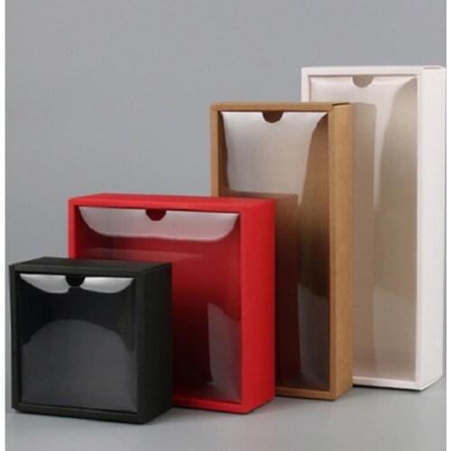 5 pcs Large Gift Box Packaging White Craft Paper Box With PVC Lid Black Kraft Party Wedding Cardboard Box Carton Packing Box