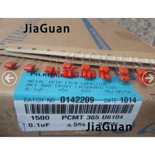 50PCS NEW PILKOR MKT 0.1UF 63V P5MM orange CBB metallized polyester film capacitor PCMT365 104/63V 63V 104J 104 100NF