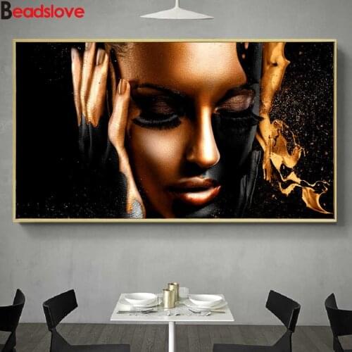 5D Diy Diamond Painting Black, gold, fashion, girls Cross Stitch Needlework Full Square Round Diamond Embroidery Large Art