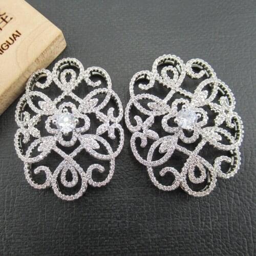 APDGG 1 Pcs 34x44mm White Gold Plated Cubic Zirconia Micro Pave Connector Necklace Bracelet Pendant Jewelry DIY Findings