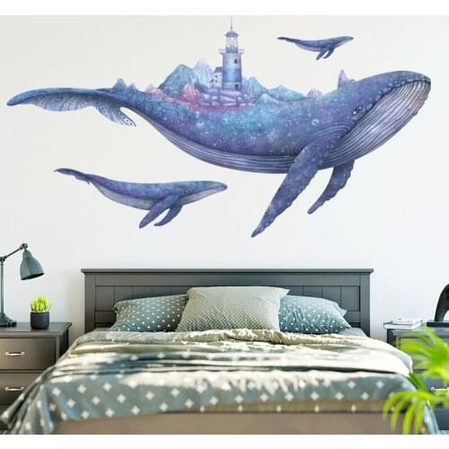 Large room Sticker Oceans Whale Blue Minimalist Modern Animal Lighthouse INS wall sticker for Living Room Decoration room Decor